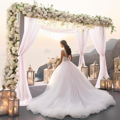 30" x 20Ft Wedding Arch Draping Fabric, 2 Panels Blush Sheer Curtain Drapes Extra Wide & Long Backdrop Curtains for Wedding Arch Ceremony Birthday Party Decorations