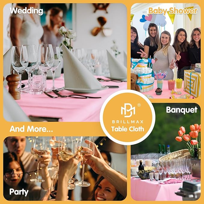 BRILLMAX 10 Pack Pink Tablecloths for 6 Foot Rectangle Tables 60 x 102 Inch - 6ft Rectangular Bulk Linen Polyester Fabric Washable Cloth Cover for Wedding Reception Banquet Birthday Party