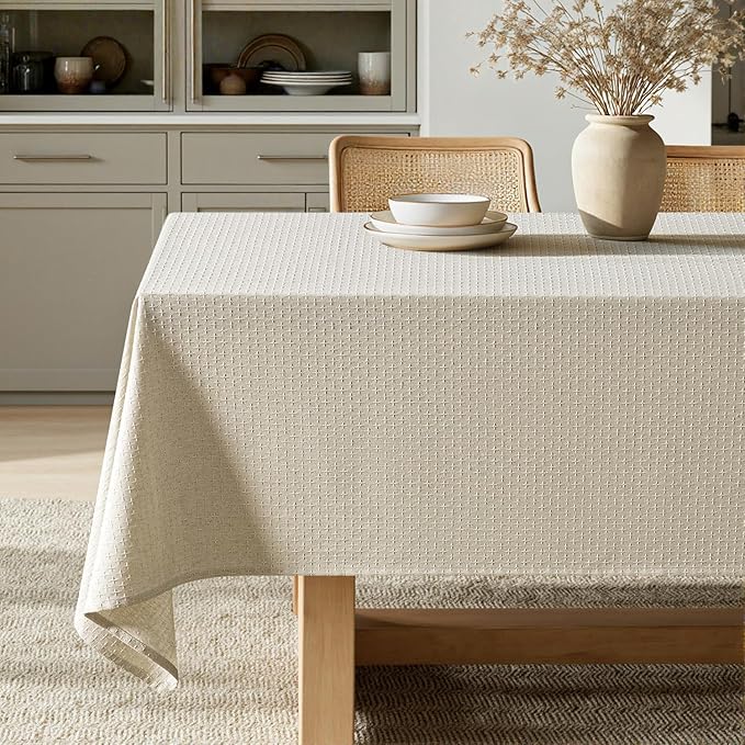 MIULEE Natural Linen Cottton Table Cloth Rectangle Tablecloth Waterproof Spillproof Cross-Star Textured Table Cltoth Decorative Farmhouse Style for Dining Party Weddings 60x120 Inch