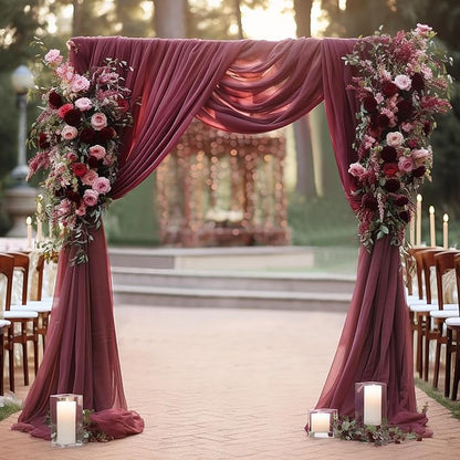 Arch Drapes for Wedding Arch Draping Fabric Burgundy Sheer Backdrop Curtain for Ceremony Bridal Party Decor 19Ft Length x 28" Width 2 Panel