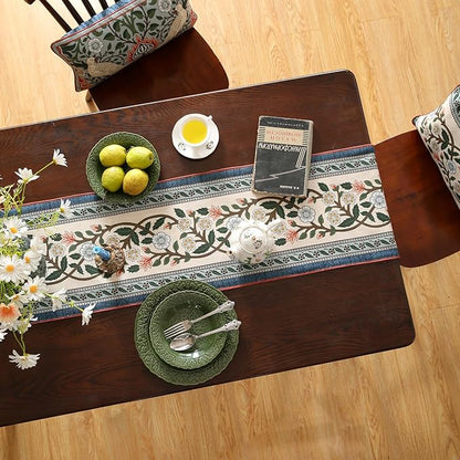 ISAENNE Designer Vintage Elegant Linen Extra Long Table Runner 118 Inches,Colorful Flower Pattern Soft Table Runners for Dining Tables,Thanksgiving,Kitchen Tables,Christmas,12"*118"-Naples C