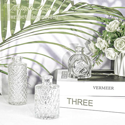 Set of 24 Glass Bud Vase Set, Small Vintage Clear Flower Vase Centerpieces for Table Bulk Cute Rustic Style Mini Vase for Home Decor Wedding Baby Shower Birthday Party