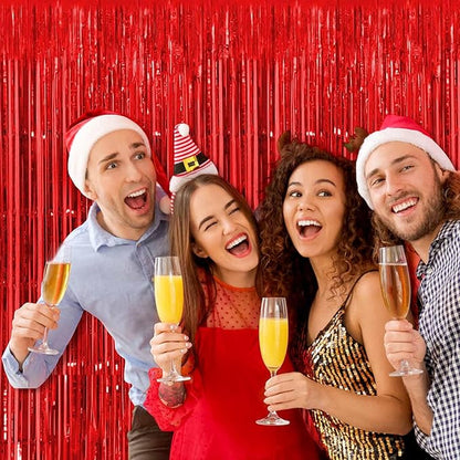 6 Pack Red Foil Fringe Curtains Backdrop, 3.28 x 8.2 Ft Metallic Streamers Tinsel Curtains Background for Photo Booth, Birthday, Weddings, Carnivals, Graduation, Themed Party Decorations