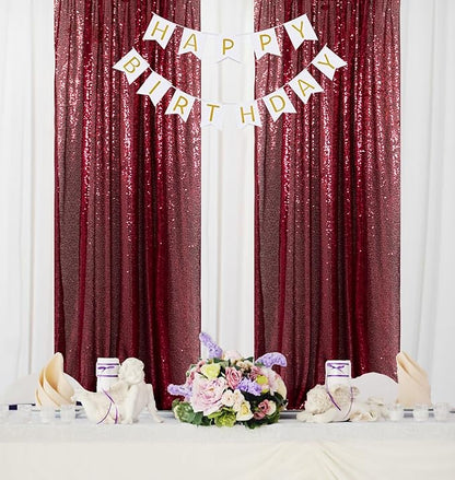 ShinyBeauty Sequin Curtains Panels Burgundy Backdrop Curtain 4 Pieces Photobooth Shimmer Background Glitter Fabric Maroon Christmas Backdrops Party Birthday Wedding Decor (2Ftx8Ft)