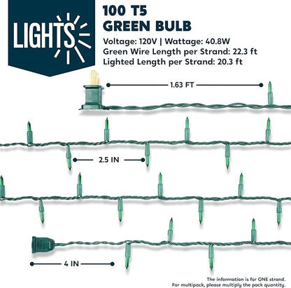 Joiedomi Green Christmas String Lights,100 Count 22.3FT Christmas Fairy Tree Lights Plug in for Indoor Outdoor Xmas Decorations Patio Holiday Theme Party Yard House,Green Wire