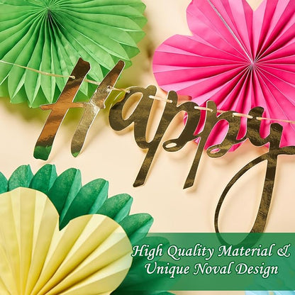 Colorful Birthday Party Decoration Paper Flower Hanging Decoration for Wall Happy Birthday Banner Paper Fans Deco for Tropical Hawaii Luna Birthday Party