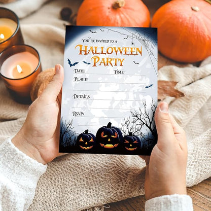 20 Pack Halloween Invitations with Envelopes Stickers Spooky Pumpkin Invitation Cards Blank Invites for Party Supplies, 5 x 7 Inch