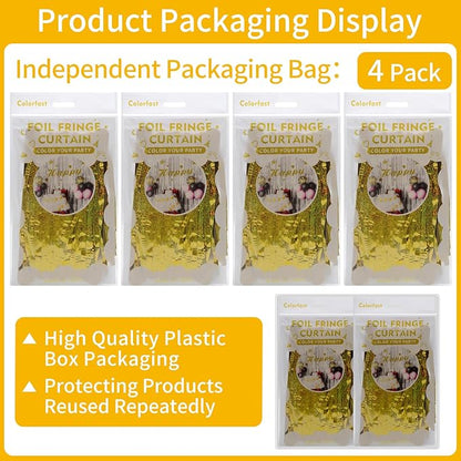 Picoway 4 Pack Gold Foil Fringe Tinsel Backdrop Curtains, Birthday Engagement Bachelorette Party Decorations, Photo Booth Props Door Streamers Curtain