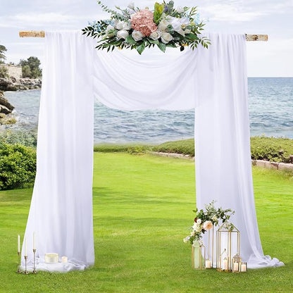 SiinvdaBZX 4 Panels Wedding Arch Draping Fabric 30" x 240" White Polyester Chiffon Fabric for Multiple Occasions