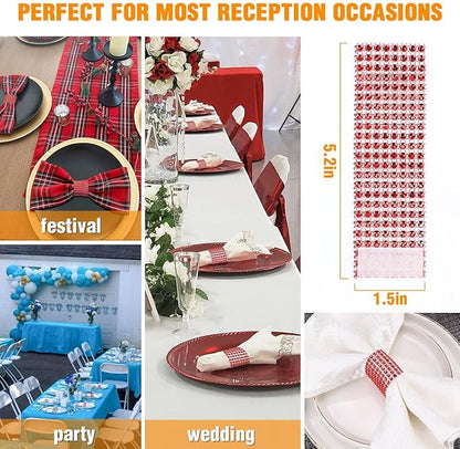 Red Napking Rings Holder Set of 150pcs,Diamond Crystal Napkin Rings Bulk Adornment for Wedding Reception, Dinner, Place Settings, Holiday Parties or DIY Decoration (150,Red)