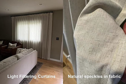 Vision Home Natural Pinch Pleated Semi Sheer Curtains Textured Linen Blended Light Filtering Window Curtains for Living Room Bedroom Pinch Pleat Drapes with Hooks 2 Panels 42" Wx63 L