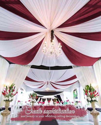 6 Panels Burgundy Wedding Ceiling Drapes 5ftx30ft Ceiling Drapes Chiffon Fabric Arch Draping Sheer Curtains Soft Drapery Draping Wedding Ceiling Decorations for Party Ceremony Stage Swag