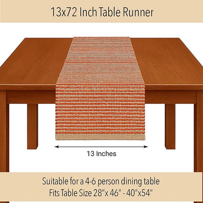 Chardin home Natural Jute Table Runner 13x72 Inch – Vintage Boho Rustic Table Decor – Handwoven Table Runner in Natural Jute and Rust Orange – Farmhouse Dining or Console Table Accent