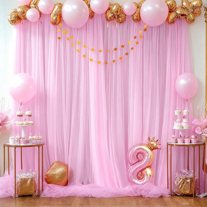 Pink Tulle Backdrop Curtain for Parties Girls Baby Shower 10ft X 8ft Light Pink Sheer Backdrop Curtains for Birthday Party Wedding Photo Booth Decorations 2 Panels 5ft X 8ft