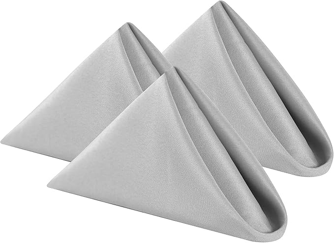 Cloth Napkins 20x20 inch Washable Polyester Dinner Napkins Soft Table Napkins for Wedding Party Dining Banquet(Silver,12PCS)