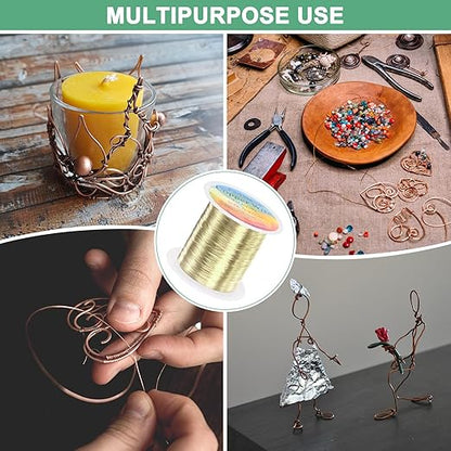0.2mm Jewelry Wire, 32 Gauge 328FT Craft Wire Copper Beading Wire for Jewelry Making/Planting/Weaving/DIY Crafting, Soft Metal Wires [100M, Light Golden]