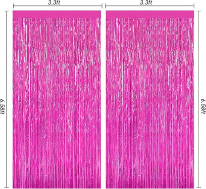 2 Pack Hot Pink Backdrop Curtain, Door Streamers, Party Streamers Decorations Rose Red Birthday Wedding Decorations Foil Fringe Photo Backdrop Party Supplies Fiesta Grad Theme Christmas Decorations