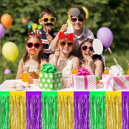 6 Pack 29 x108 Inch Gold Green Purple Wave Foil Fringe Table Skirts Metallic Banner for Tinsel Streamer Garland Backdrop for Parade Floats, Mother's Day, Easter, Wedding, Birthday Party Decoration