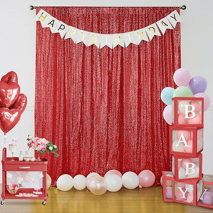 Sugargirl Red Sequin Backdrop Curtain 4 Panels 2FTx8FT Glitter Red Background Drapes Sparkle Photography Backdrop for Party Wedding Birthday Wall Decoration
