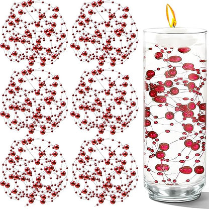 100 PCS Artificial Floating Beads for Centerpieces Vases, Red 8+3mm String Beads for Wedding Party Faux Pearl String for Decorating, String Pearls for Crafts Vase Filler