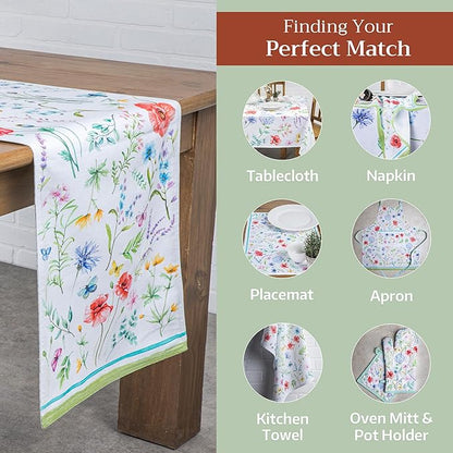Maison d' Hermine Table Runner 100% Cotton Double Layer Table Runners 108 inches Long Decorative for Home Kitchen Dining Party Wedding Bridal Shower Spring Summer (Just Floral, 14.50" x 108")