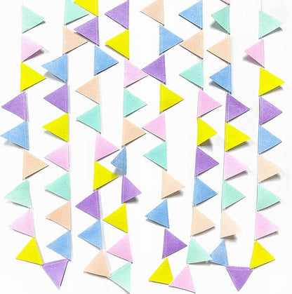 pinkblume Pastel Party Decoration Macaron Felt Hanging Triangle Mini Bunting Pennant Banner Flag for Pastel Colorful Birthday Wedding Baby Shower Engagement Spring Easter Party Classroom Nursery Decor
