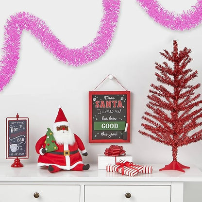 25 Feet Macaron Pink Christmas Tinsel Garland, Metallic Foil Twist Banner Wall Hanging Tinsel Streamers Backdrop for Parade Floats, Christmas, Mother's Day, Birthday Party Decorations(4in x 25ft)