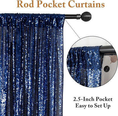 ShiDianYi Navy Blue Backdrop Curtains 2 Panels 4Ftx10Ft Sequin Backdrops for Birthday,Wedding,Studio Decor, Seamless, Navy Photograph Background