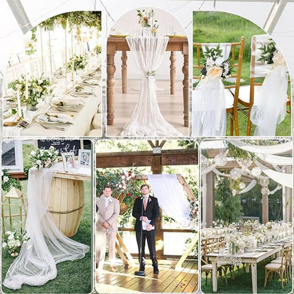 White Cheesecloth Table Runner, 10Ft Boho Gauze Cheese Cloth Table Runner Romantic Sheer Ivory Runner for Wedding Bridal Shower Table Decoration