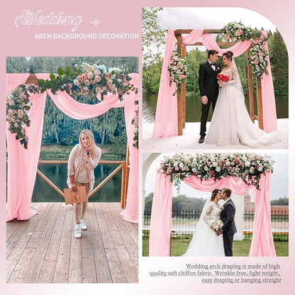 Wedding Arch Draping Fabric, 4 Panels 28" x20ft Pink Sheer Chiffon Curtain Drapes for Wedding Drapes Sheer Backdrop Curtains for Wedding Ceremony Reception Party Decoration