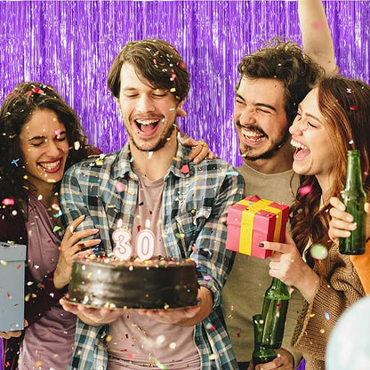 10 Pack Foil Curtain Backdrop Purple Metallic Tinsel Foil Fringe Curtains Photo Booth Props for Birthday Wedding Engagement Baby Shower Bachelorette Christmas Holiday Celebration Party