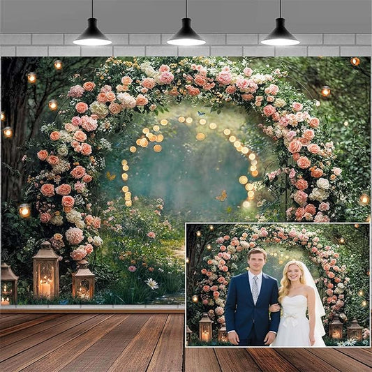 10x8ft Enchanted Forest Wedding Photography Backdrop Wonderland Roses Fairy Tale Backdrop Pink Flower Birthday Newborn Baby Shower Wedding Bridal Party Banner Photo Booth Props Anniversary Background