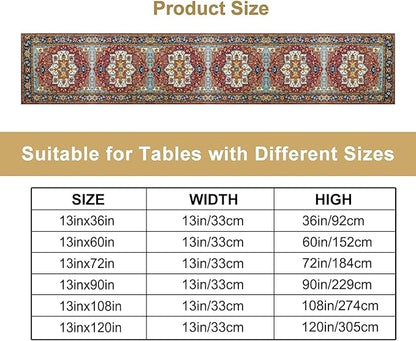 Vintage Boho Floral Table Runner, Rustic Country Farmhouse Red Blue Gold Retro Flower Pattern for Home Kitchen Table Decor Dining Coffee Room Party Decor 13x72in