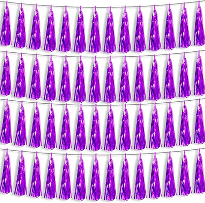 4P Purple Foil Fringe Metallic Streamers Banner Tassel Garland for Parade Floats, Bachelorette, Wedding, Birthday, Halloween, Christmas, Bridal/Baby Shower Party Decorations