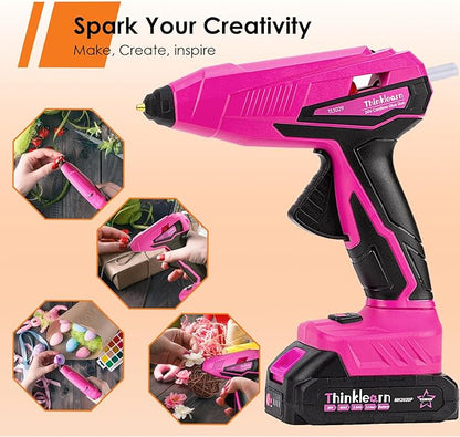Cordless Hot Glue Gun - 20V Temp Adjust Hot Glue Gun with 43PCS Full Size Hot Glue Sticks, Pink Fast Heating Glue Gun and Sticks Set for DIY, Arts & Craft, Decorations, Gift for Women