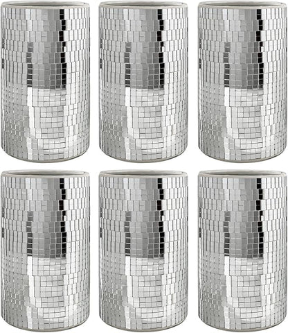 WDHODEC 6 Pcs Disco Vases Bulk Silver Mirror Disco Ball Flower Vase Glass Candle Holder for Wedding Table Centerpieces Decoration 6"