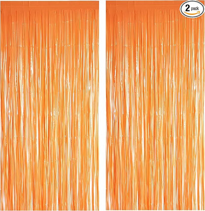 Orange Tinsel Curtain Party Backdrop - GREATRIL Foil Fringe Curtain Party Streamers for Fall/Thanksgiving Day/Birthdays/Doorway/Easter/Coco Theme/Day of The Dead Party Decorations 2 Packs