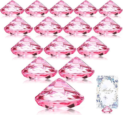 Boao 24 Pack Diamond Place Card Holders Acrylic Table Number Holder Card Stands Crystal Diamond Party Decorations Favor for Weddings Home Table(Pink)