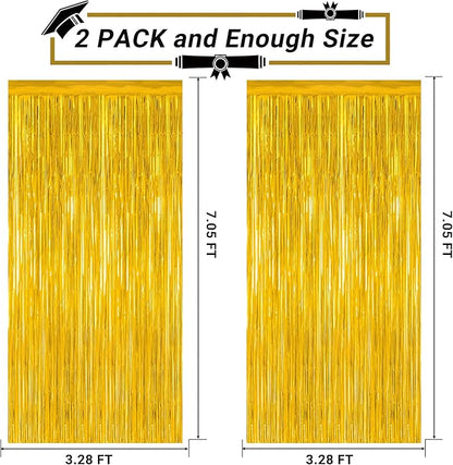 4 Pack 2025 Graduation Party Decorations, 3.28 x 7.05 Feet Gold Grad Curtains, Metallic Gold Backdrop Curtain Class of 2025 Backdrop Party Streamer, Congrad Backdrop Grad Decor 2025