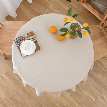 NLMUVW Round Linen Tablecloth 48 Inch, Oatmeal Textured Table Cloth Rustic Water Resistant Farmhouse Table Cover for Kitchen Dining Party Coffee