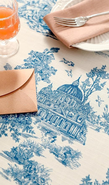 patdrea Designer Square Cyan Tablecloth,Vintage Linen with Ancient Castle and Manor Pattern Tablecloths,Table Cover Cloth Decor for Kitchen Dining Christmas,Thanksgiving,67"x67"-Lucerne a