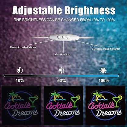 Cocktails and Dreams Palm Neon Sign for Wall Decor Neon Signs with Dimmable Switch LED Neon Signs Bedroom Room Home Beer Bar Art Neon Light Sign