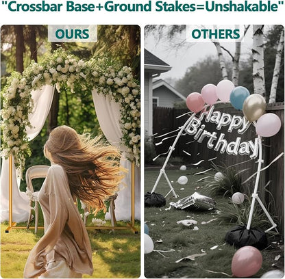 Metal Arch Backdrop Stand Set- Heavy Duty Rust-Proof Wedding Decoration Frame with Crossbar Base - Easy Assembly for Party, Photo Booth, Balloon & Flowers Decor (Gold, 6.6FT)