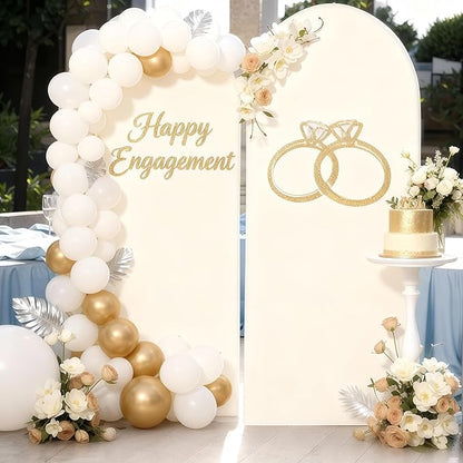 7.2FT Ivory Arch Cover - Polyester Fitted Wedding Arch Stand Covers Round Top Chiara Arch Backdrop Cover for Birthday Party Banquet Photo Background Decoration