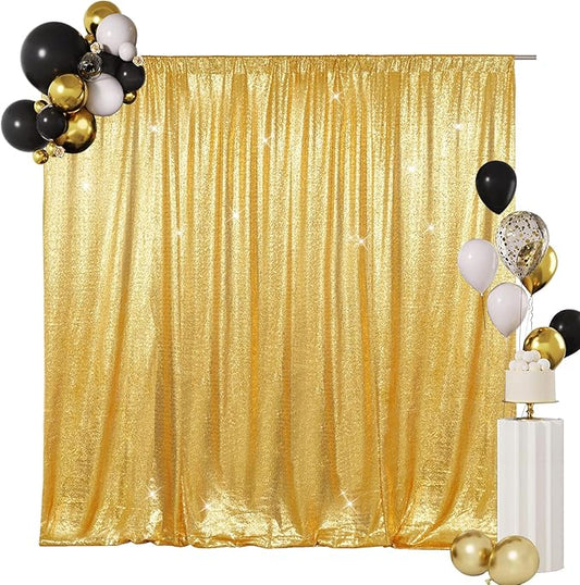 SquarePie Sequin Backdrop Curtain Not See Through Background for Wedding Party 10FT x 10FT Gold