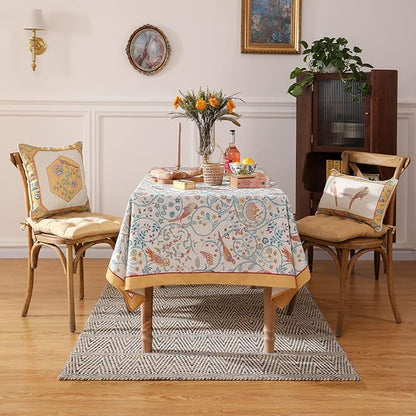 patdrea Designer French Tablecloth for Rectangle Table,Floral Birds Pattern Linen Long Table Cloth,Yellow Decorative Cover for Kitchen Dining Banquet,Christmas,Thanksgiving,63"x94"-Magnolia