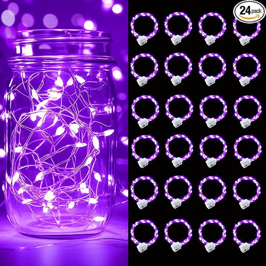 pozzolanas 24 Pack Purple Battery Operated String Lights - 7ft Waterproof Fairy Lights with 20 LEDs for Home, Mason Jar, Party, Wedding, Halloween, Christmas Decorations