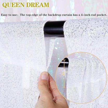 Sparkly Backdrop White Photo Backdground Curtain 3 Pack 2x8ft Sequin Fabric for Birthday Wedding Baby Shower Christmas Party Decorations