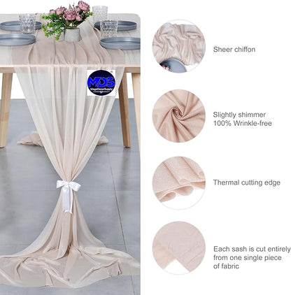 MDS 2 Pack 14ft Chiffon Table Runner 29 x 170 Inches Sheer Wedding Runner Romantic Rustic Table Runner for Wedding Decorations, Birthday Parties, Bridal Shower Party Arch Decor - Nude