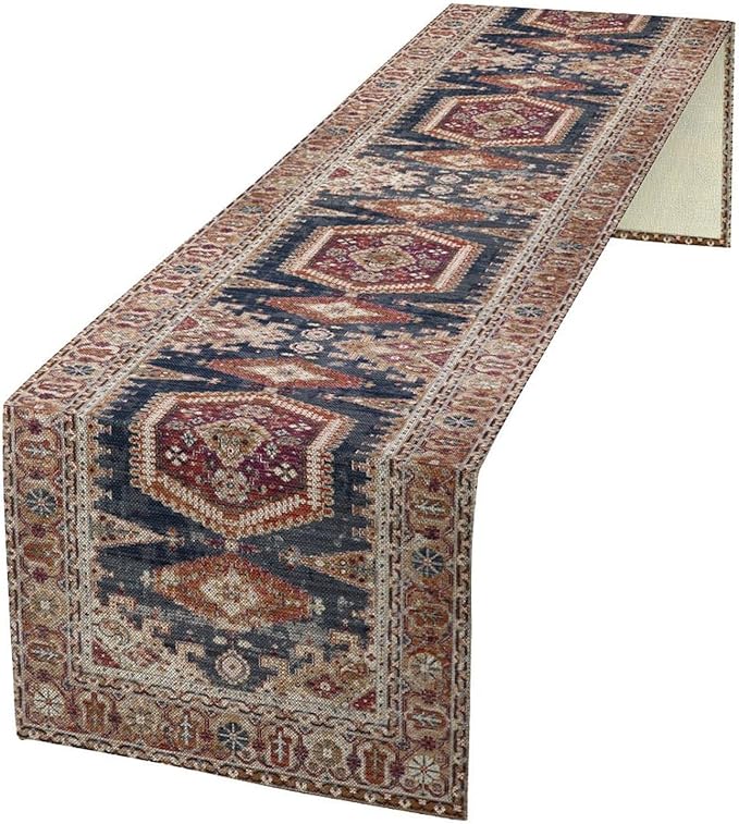 Vintage Boho Table Runner,Flower Geometric Design Rustic Farmhouse Table Runner for Home Farmhouse Kitchen Table Dining Coffee Room Garden Party Wedding Decor 13x120in